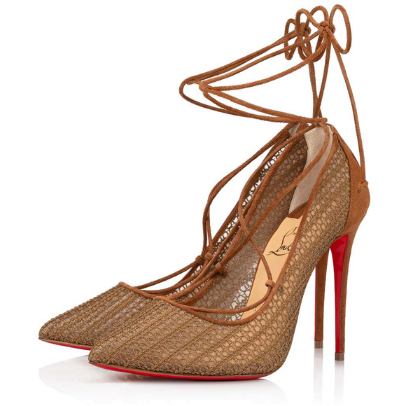 Christian Louboutin Peropik 100 Biscotto Brown Suede Lace Up Tie Heel Pump 39.5 - Picture 1 of 12